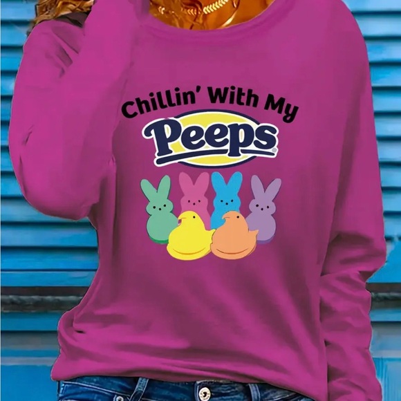 Tops - NEW Chillin' With My Peeps Purple Long Sleeve